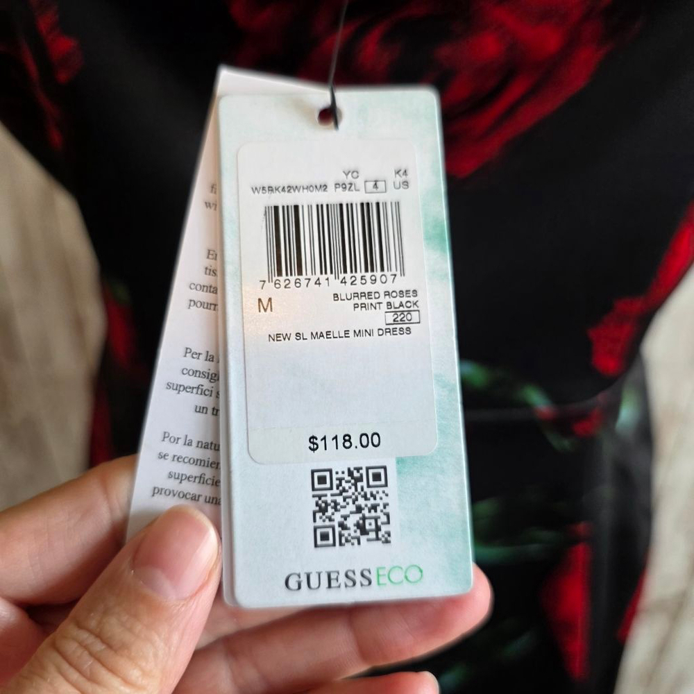 Women's Guess Black Red Rose Print Mini Dress Size M - Picture 4 of 14